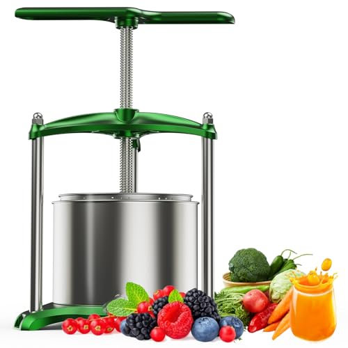 EJWOX Manual Cheese Press, 0.8 Gallon Heavy Duty Food Press for Cheese, Tofu & Vegetable Dehydration – Stainless Steel Basket Herb & Tincture Press with Filter Bags, Not for Hard Fruits