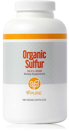 PURE | Organic Sulfur MSM | 180 Capsules | Premium MSM Powder for Joint Health | MSM Powder for Hair Growth and for Enhanced Health of Hair, Skin, and Nails | Vegan, Non-GMO, and Gluten Free