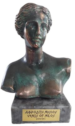 Afrodite Venere Dea Bronzo Busto Scultura con Base in Marmo Antica Mitologia Greca Romana 12,5 cm
