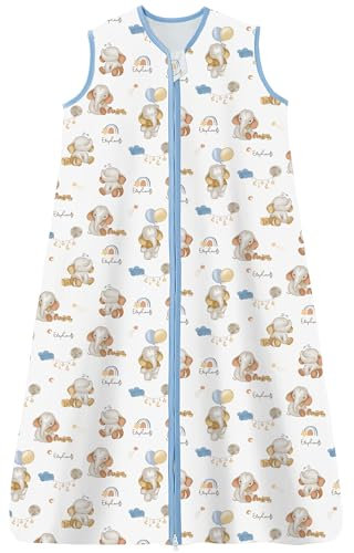 Chilsuessy Kinder Sommer Schlafsack 0.5 Tog Baby Sommerschlafsack aus 100% Baumwolle, Babyschlafsack Ärmellos Schlafanzug für Jungen und Mädchen, Cute Elefant, 110cm/Baby Höhe 100-120cm