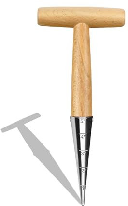 1 Pack for Planting Seeds, Bulb Planter,Chrome-Plated Steel with Wooden Handle Seed Sowing Tool,Garden Hand Tool Dibber for Outdoor Garden Planting Seeds & Bulbs