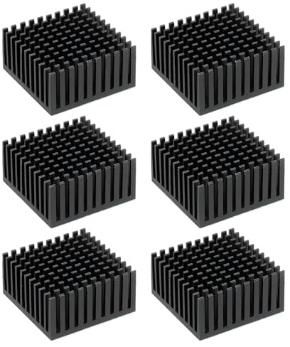PATIKIL Heatsink 40x40x20mm, 6 Pcs Aluminum Cooler Radiator Heat Sink with Thermal Blue Sticker for Raspberry Pi Chip CPU Power Transistor FET IC Power Amplifier, Black