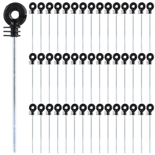 50 Pcs Electric Fence Insulators, 26cm Electric Fencing Ring Insulators Screw In Long Screw Type Wire Mesh Ring Insulator, Electric Meadow Fence Post Accessory, Wooden Post Insulator for Rope Strand