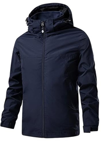 Générique Blouson Homme Capuche Zippée Veste Softshell Randonnée Hiver Grande Taille Vestes Cargo Bombers Col Mao Coupe Vent Manches Longues avec Poches Automne Jacket Bleu foncé L