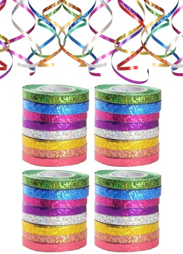 Serpentina de 10 metros de largo para cumpleaños, 32 serpentinas brillantes de colores en 8 colores. Perfecta para decoración de Año Nuevo, decoración de fiestas, cinta de regalo y diferentes