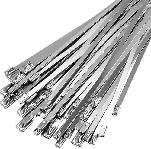 Fascette Metalliche 100 Pezzi, Fascette in Acciaio Inox Autobloccanti 304, 4.6×300mm, Temperature, Resistente Corrosione, per Recinzione, Tubo di Scarico, Manutenzione Giardino
