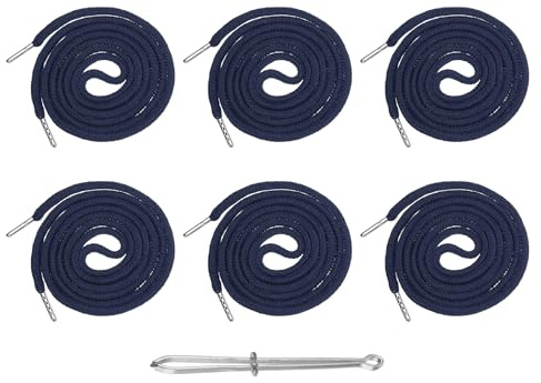 M METERXITY 6 Pezzi Laccetti per Pantaloni della Tuta (Blu Navy), Cordini per Felpe, Cordini Sostitutivi con Facile Inseritore Adatti A Pantaloncini Giacche Cappotti Cappello