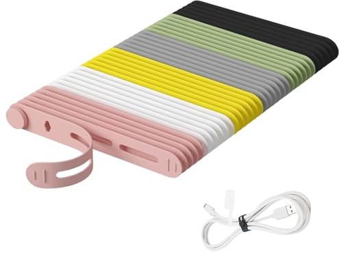 30 Pezzi Fascette Riutilizzabili, Fascette Cavi Regolabile, Accessori Ufficio, Organizzatore per Cavi per Cuffie Adatto a Casa, Ufficio e Scuola, Multicolore