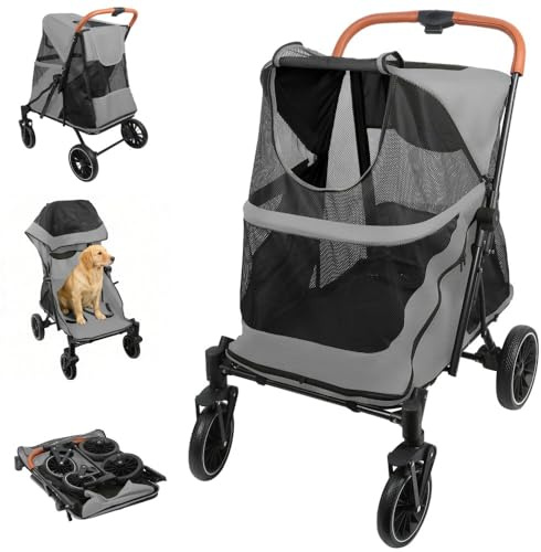 Passeggino per cani gatti, passeggino per cani, trolley per cani pieghevoli, passeggino per gatti di grandi e medie dimensioni, trolley per cani con finestra in rete, cinture di sicurezza