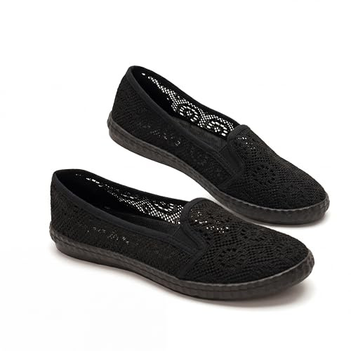 GLAMORA Zapatillas Deportivas Transpirables Ligeras Malla Tejida Antideslizantes Cómodas Calzado Casual Flexible Sneakers Ultraligeros Confort Veraniego Tejido Elástico Suela Flexible black-38