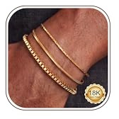 Morfetto 3Pcs Pulsera Hombre Acero Inoxidable No Se Empañan Cadena Set de Pulseras Hombre Oro Plata Robusto Brazalete Cadena Cubana Eslabones Caja Figaro Cómodo Regalos para Hombres SG-21
