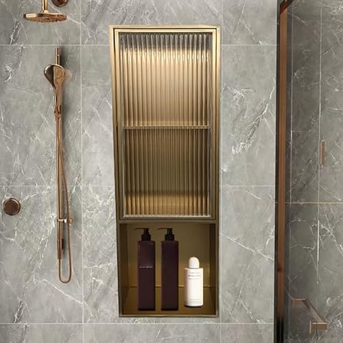WYRNOBRX Recessed Toilet Paper Holder, Three-Story Bathroom Shelf Stainless Alcove with Glass Doors Niche, Storage Rack with Shelf Storage, for Toiletries 90Cm Gold,Gold/A