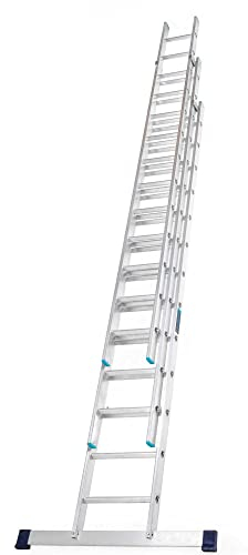 TB Davies 8.5m/27.9ft, TASKMASTER 3 Section Extension Ladders, Aluminium Stabiliser Bar, Comfort D-Shaped Rungs, Reach Height 9.0m/29.4ft, EN131 Professional