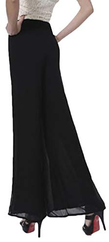 SOMTHRON Mujer Largo Gasa Pantalones de Golpe Cintura Alta Justo Pantalones 2 Estilo(BL2,XL)