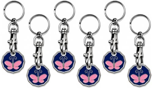 Craft 4 You Pack of 6 x Shopping Trolley Token UK Keyring £1 Coin Shape Pound Tokens Key Ring for Supermarkets Locker Gym (6 x Butterfly)