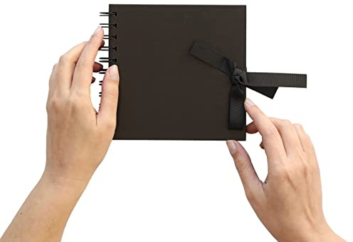 6 Square Kraft Paper Scrapbook Photo Album Book Spiral Bound Ribbon Tie 6 x 6 black