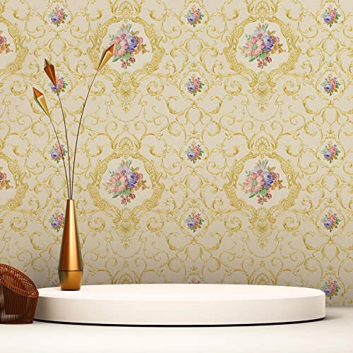 Tapet Barock Raffaele M1-No.2479 | fibertapet guld rosa ornament klassisk blommor non-woven