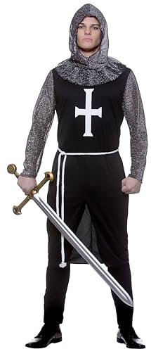 Wicked Costumes Adult Mens Medieval Knight Fancy Dress Costume – Black Crusader Warrior Outfit for Halloween, Parties & Events - Standard Size