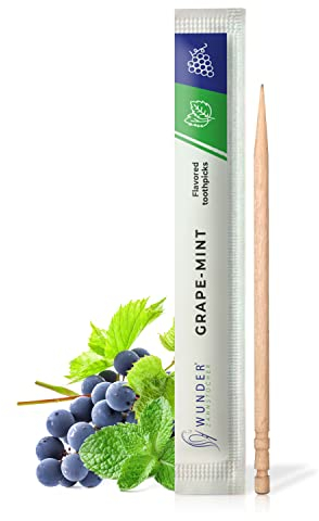 Wunder Zahnstocher mit Geschmack - Traube Minze - 100er Pack - Einzeln verpackt - intensiver Geschmack - frischer Atem - gegen Nägelkauen & Rauchentwöhnung - Alternative zu Kaugummi - zuckerfrei