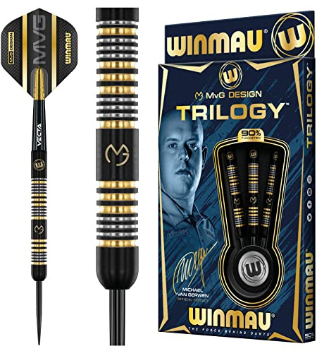 WINMAU Michael Van Gerwyn MvG trilogi professionell stålspets volframdartset med flyg och stjälkar (axlar)