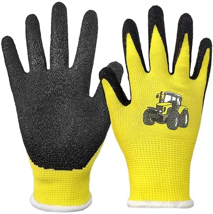 QEARSAFETY Guanti da giardino per bambini, con palmo in gomma in lattice, fodera in maglia, flessibili, aderenti, resistenti, per asilo, bambini in età prescolare, morbidi e divertenti, età 3-5 anni,