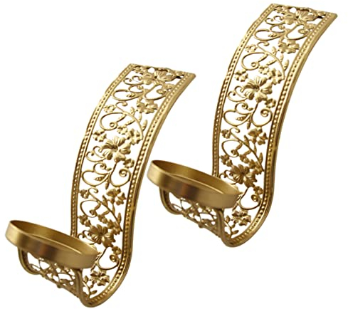 2Pcs Golden Hollow Wall Candle Holders Middle Eastern Style Metal Candle Sconces for Home Decor and Special Events