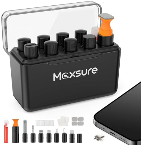 12 in 1 iPhone Cleaning Kit, Airpod Cleaner Kit, iPad/Phone Charge Port Cleaning Tool, Safely Clean Lightning Cable and Connector to Fix Unreliable Charging,Easy to Store and Carry, Black
