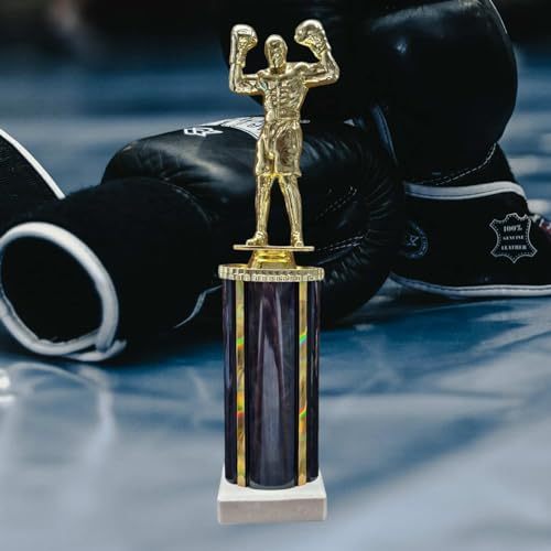 eberin – XL Box Champion Pokal Trophäe – Boxsport Award – Goldener Boxer mit Pokal – Kampfsport Cup in Holzoptik/Gold mit Gravur