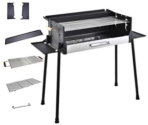 Heavy-Duty Foldable Charcoal Grill with Side Table, Adjustable Temperature Large Outdoor BBQ Grill With Handle,BBQ Accessories,Barbecue Grill Kit For 4-16 People,Outdoor Cooking Grill SET For Party