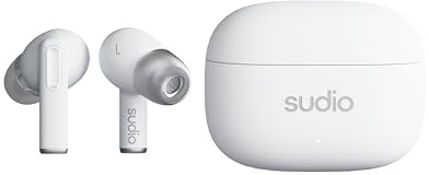 Sudio A1Pro Snow White In-Ear Earphones with Bluetooth, Touch Control with Compact Wireless Charging Cradle, IPX4 Protected, Active Noise Cancellation, with Integrated Microphone, Premium Crystal