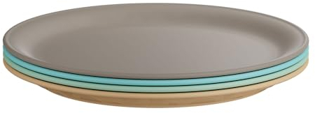 nip Baby-und Kinderteller Set mit Motiv, spülmaschinengeeignetes Kindergeschirr, extra flach & perfekt für Beikoststart, Plastikteller BPA-frei, ohne Melamin, blau/grün/orange/grau