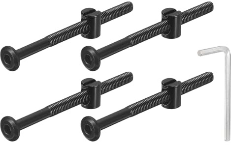 QUARKZMAN 4Pcs Tornillos de Cabeza Hexagonal con Tuercas de Barril, M6 x 80mm Tornillos de Muebles con Llave para Sillas, Negro