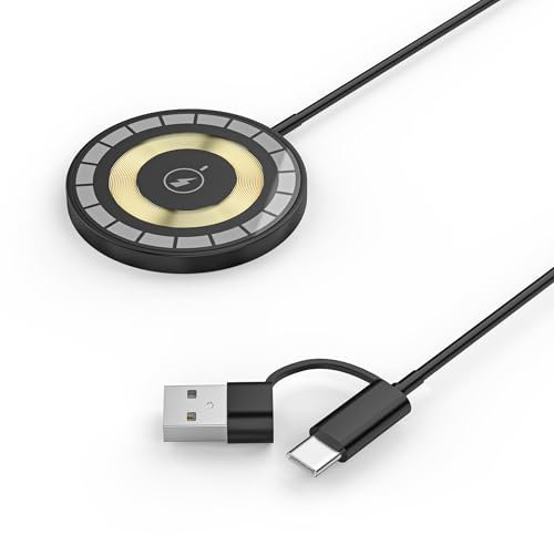 VoltWave Cargador Inalambrico iPhone mag-Safe para iPhone Serie 16/15/14/13/12-Cable de 1,5 m de Longitud y Dos Puertos de Carga(Tipo-A/C)