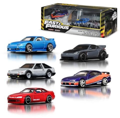 Hot Wheels Spielzeugautos, Fast & Furious Tokyo Drift Premiumpaket, 5 Die-Cast-Fahrzeuge aus dem Fast-Film im Maßstab 1:64 in Sammelverpackung, JFL99
