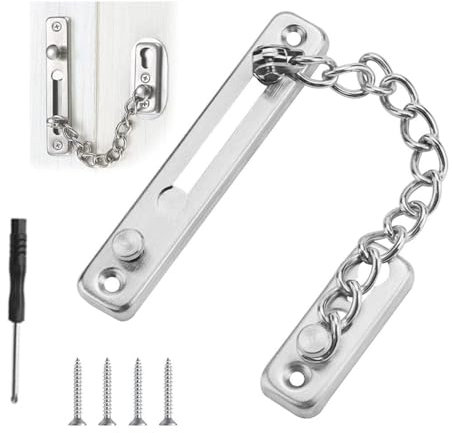 Türkette,Edelstahl Türkette,Abus Türkette,Türkette Haustür,(1 Diebstahlsicherungskette 4 Schrauben 1 Schraubendreher) 6 Stück insgesamt,Für Haus,Hotel,Innentüren Und Fenster (Silber)