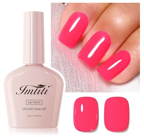 Imtiti Neon Pink Gel Nail Polish, 1Pcs Hot Pink Soak Off UV LED Gel Polish, Long Lasting, Nail Art Manicure Salon DIY at Home for Spring and Summer (0.34 Fl Oz-952)