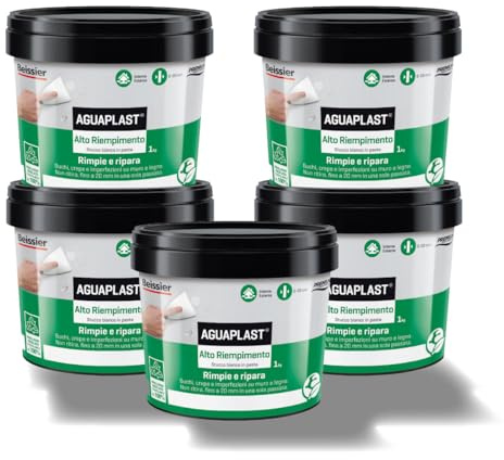 Spachtelmasse mit hoher Füllung, hohe Füllstoffe auf Wand und Holz, faserverstärkt, füllt bis zu 2 cm ohne Schrumpfung – 5 Packungen à 1 kg