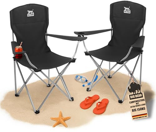 BigDean 2er Set Campingstuhl extra hohe Lehne max. 150kg belastbar Faltstuhl Anglersessel Klappstuhl Klappsessel Campingstuhl faltbar Angelstuhl Campingstühle Gartenstuhl