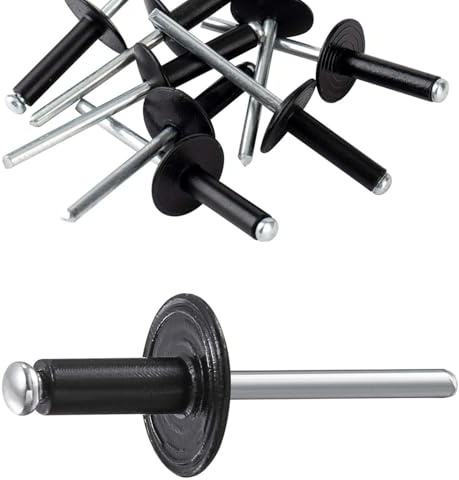 80 Pcs Large Flange Rivets Kit, M4.8 x 16mm Black Pop Rivets Aluminum Blind Rivet Assortment, Rivets for Metal, Plastic Wood Sheet Mounting, DIY (M4.8 x 16)