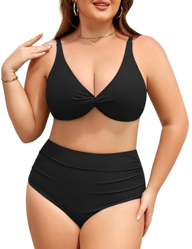 Svanco Costume Donna Due Pezzi Taglie Forti Bikini Vita Alta Push Up Costumi Bagno Curvy Modellante per Mare e Piscina