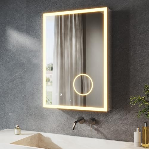 SONNI LED spegelskåp för badrum 70x50 cm med eluttag och 3X förstoring