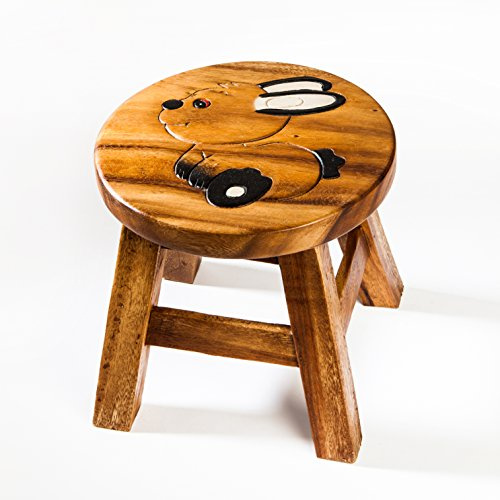 Fairentry Tabouret pour enfant en bois massif avec motif animal lapin - Hauteur d'assise : 25 cm