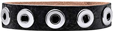 Quiges Women Leather Bracelet for 12mm Chunks Snap Buttons Black