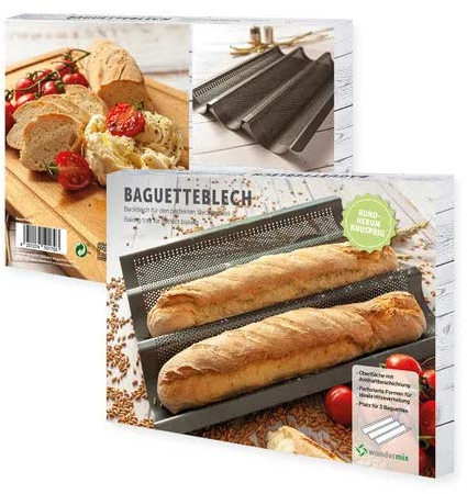Wundermix - Baguette Blech mit Antihaftbeschichtung • Baguette Backform für 3 Baguettes • Baguette Backblech für Stangenbrote • Baguetteform • Brotbackform • Zubehör Backen