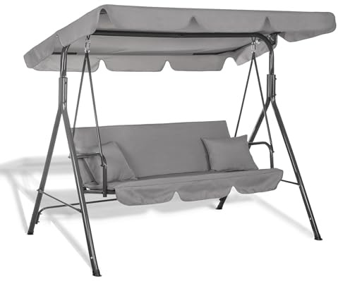Springos Dondolo da giardino Luna, con parasole e cuscini, panca a dondolo, per 3 persone, da 150 x 170 x 110 cm (H x l x P), di colore grigio