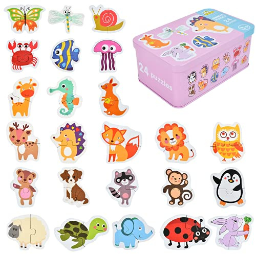 EKKONG Puzzles de Madera,Animales Rompecabezas,Juguetes Bebes, Puzzles de Madera Educativos para Bebé, Juguetes niños 1 año 2 3 4 5 6 años (24 Pack)