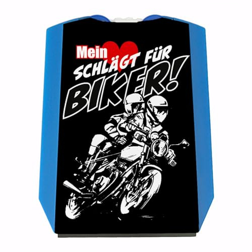 speecheese Motorrad Parkscheibe mit Biker Motiv in schwarz mit 2 Einkaufswagenchips mit Eiskratzer Wasserabstreifer und Einkaufswagen-Chips Motorrad parken Herz Parkplatz Motorrad-Fan für