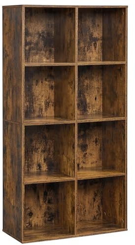 VASAGLE Bibliothèque, Étagère, Meuble de Rangement avec 8 Compartiments, Étagère sur Pied, Bibliothèque Cubique, pour Salon, Bureau, Salle à Manger, Marron Rustique LBC024T01