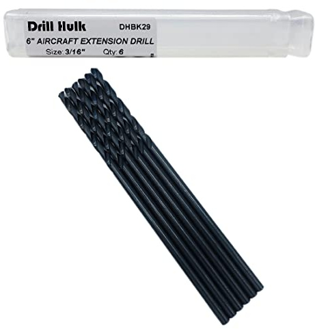 3/16-Inch x 6-Inch Aircraft Extension Black Oxide Drill Bit, Premium M2 High Speed Steel, Extra Length, for Metal, Plastic, Wood