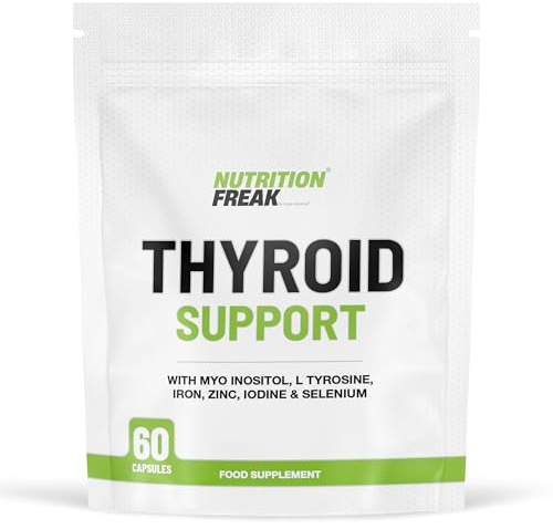 Thyroid Support Supplement - 60 Capsules - Includes Myo inositol, L-Tyrosine, Iron, Magnesium, Zinc, Manganese, Selenium, Vitamin B12 - Contributes to The Reduction of Tiredness & Fatigue